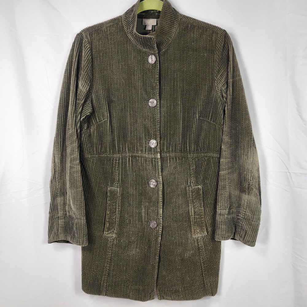 J Jill Wide Whale Corduroy Velvet Jacket Womens XS Green Peplum Shacket Gorpcore